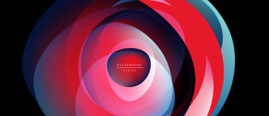 Soyut konsantre katmanlar, canlı renkler. Kırmızı, mavi, pembe dinamik görsel efekt yaratır. Modern tasarım ögesi.