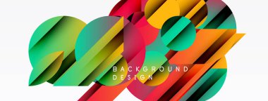 Soyut geometrik şekiller örtüşür, renkli arkaplan oluşturur. Tasarım eğriler, eğriler, dinamik bileşimler içerir.