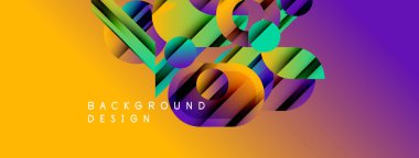 Soyut geometrik şekiller örtüşür, canlı bir gradyan arkaplan oluşturur. Sarı, mor, yeşil renkler tasarımda baskın. Metin arkaplan tasarımı okur.
