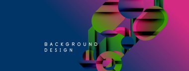 Soyut geometrik şekiller örtüşüyor, canlı renk eğimleri yaratıyor. Pembeye mavi geçiş, yeşil aksanlı. Modern tasarım elemanları.