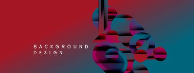 Soyut geometrik şekiller kırmızı ve mavi renkle örtüşür. Modern tasarım elementleri dinamik görsel doku oluşturur. Arkaplan metni arkaplan tasarımı okur.