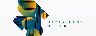 Soyut geometrik şekiller örtüşür, dinamik görsel efekt yaratır. Mavi, sarı renkler minimalist tasarıma hakim. Modern arkaplan dokusu.