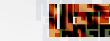 Soyut geometrik bileşim. Sıcak renkler baskın, dikdörtgenler, kareler, artı beyaz boşluk. Minimalist tasarım.