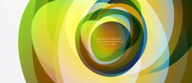 Soyut renkli tasarım. Eşmerkezli daireler merkezden yayılır. Parlak yeşiller, sarılar, portakallar dinamik görsel efekt yaratır. Modern arkaplan dokusu.