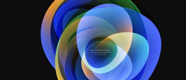 Soyut örtüşen daireler canlı renkli dizaynlar yaratır. Arkaplanda metin arkaplanı ve tasarım var. Basit modern estetik..