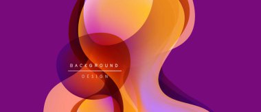 Soyut sıvı şekilleri örtüşür, canlı turuncu ve mor renkler yaratır. Metin, kompozisyon içinde arkaplan tasarımı okur. Modern, dinamik görsel.