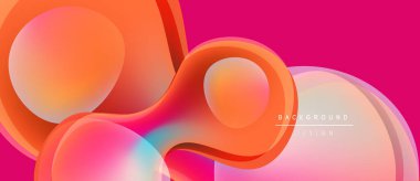 Soyut sıvı şekiller, canlı turuncu, pembe renkler. Modern tasarım, pürüzsüz eğimler dinamik kompozisyon yaratır. Arkaplan dokusu görünür.