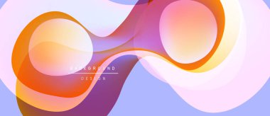 Soyut sıvı şekiller, canlı renklerin karışımı. Turuncu, pembe, mor renkler dinamik arkaplan tasarımı yaratır. Yumuşak kıvrımlar hareketi, enerjiyi gösterir.