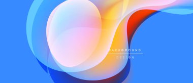 Soyut renkli şekiller çakışıyor. Mavi arkaplan karşıtlık sağlar. Modern tasarım elementleri dinamik görsel efekt yaratır. Yumuşak değişimler gösteren yumuşak gradyanlar.