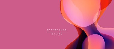 Soyut arkaplan özellikleri üst üste binen şekiller, gradyanlar. Pembe baskın, turuncu, mor aksanlı. Modern tasarım elemanları.