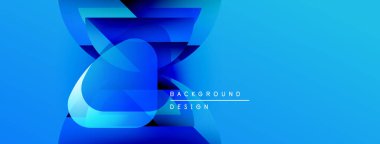 Soyut mavi tasarım katmanlı şekiller, gradyanlar içerir. Metin elemanları ile modern arkaplan, basit kompozisyon.