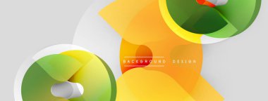 Soyut geometrik şekiller örtüşüyor, canlı sarı, yeşil tonlar yaratıyor. Yumuşak eğimli modern tasarım, açık gölgeler.