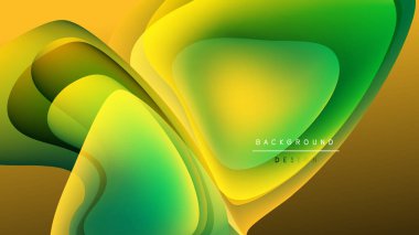 Soyut sıvı şekiller, canlı sarı, yeşil renk karışımı. Koyu arkaplan, çağdaş tasarım elementinin akış biçimlerini vurgular.