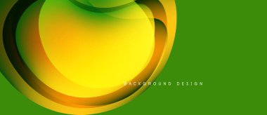 Parlak soyut tasarım katmanlı eğriler içerir. Sarı, turuncu, yeşil renkler dinamik görsel efekt yaratır. Modern arkaplan ögesi.