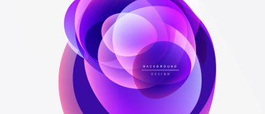 Soyut çiçek tasarımı. Üst üste binen şeffaf daireler canlı mor pembe renkler yaratıyor. Projeler için modern arkaplan ögesi.