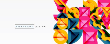 Soyut geometrik şekiller örtüşür, canlı renkli tasarım yaratır. Beyaz alan temiz kontrast sağlıyor. Modern estetik.