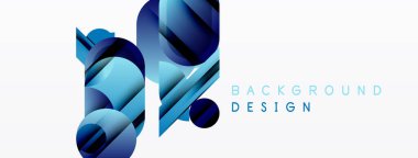 Soyut geometrik şekiller, mavi renkler, modern tasarım. Temiz beyaz alan karşıtlık sağlar, basit metin örtüsü mevcut.
