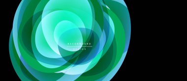 Soyut girdap katmanları, canlı yeşiller, ışık merkezi. Modern tasarım ögesi, pürüzsüz eğimler, dinamik bileşim.