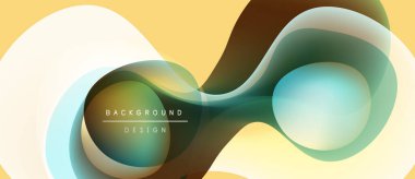 Soyut akışkan şekiller, ılık sarı arkaplan, deniz mavisi aksanları. Modern tasarım elementleri dinamik görsel efekt yaratır. Yumuşak gradyanlar zarafet sunar.