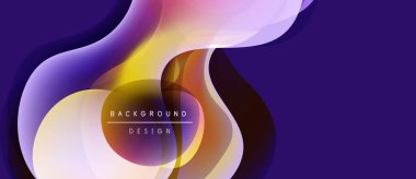 Soyut akışkan şekiller, canlı renkler, mor arkaplan. Modern tasarım elementleri dinamik görsel etki yaratır. Metin arkaplan tasarımı okur.