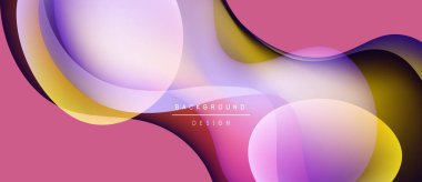 Soyut sıvı şekilleri örtüşür, canlı pembe, mor, altın renkleri oluşturur. Modern tasarım hareket, enerji ve derinlik öneriyor. Metin arkaplan tasarımı okur.