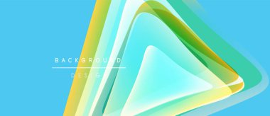 Soyut katmanlar dinamik üçgen şekli yaratır. Mavi arkaplan parlak sarı, yeşil renkleri tamamlıyor. Modern tasarım ögesi.