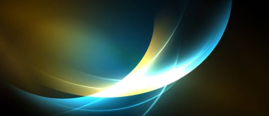 Soyut akış çizgileri, canlı renklerin karışımı. Altın, deniz mavisi, beyaz dinamik görsel efekt yaratır. Yumuşak kıvrımlar hareketi, enerjiyi gösterir.