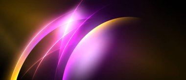 Soyut ışık çizgileri, canlı renklerin karışımı. Altın renkler mora dönüşüyor, dinamik enerji yaratıyor. Minimalist tasarım, modern estetik.