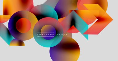 Soyut renkli şekiller örtüşür, dinamik bileşim yaratır. Gradyan renkler harmanlanarak modern görsel deneyimi oluşturur..