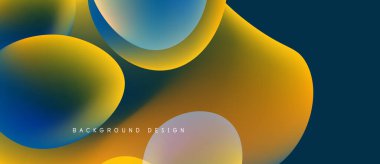 Soyut akışkan şekiller harmanlanır ve canlı gradyanlar oluşturur. Mavi, sarı, turuncu renkler tasarımda baskın. Modern estetik, pürüzsüz geçişler sunar.