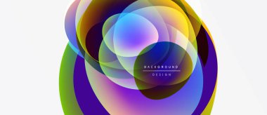 Soyut renkli daireler çakışıyor, dinamik görsel efekt yaratıyor. Modern tasarım elementleri enerji, akış, yenilik önerir.