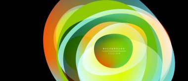 Soyut katmanlar canlı dairesel tasarım yaratır. Renkler karışır, dinamik görsel efekt oluşturur. Modern arkaplan ögesi.