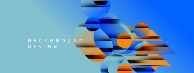 Soyut geometrik şekiller örtüşür, parlak mavi ve turuncu renkler yaratır. Arkaplan ve sunumlar için uygun modern tasarım.