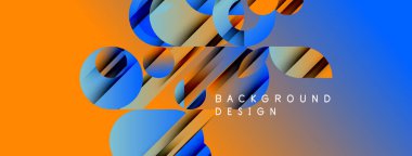 Soyut geometrik şekiller canlı turuncu ve mavi renkleri harmanlarlar. Modern tasarım dinamik arkaplan, temiz estetik.