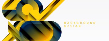 Soyut geometrik tasarım katmanlı şekiller, altın, lacivert renkler içerir. Sunumlar ve markalaşma için modern arkaplan.