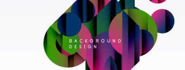 Soyut renkli şekiller çakışıyor. Canlı gradyanlar modern tasarım yaratır. Beyaz alan karşıtlık sağlar, basit arkaplan ögesi.