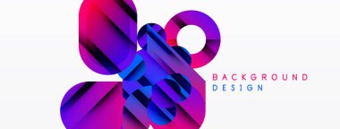 Soyut geometrik şekiller örtüşüyor, canlı mor ve mavi renkler yaratıyor. Arkaplan ve sunumlar için modern tasarım ögesi.