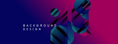 Soyut geometrik şekiller, parlak mavi ve mor renkler ile örtüşür. Modern tasarım dinamik enerjiyi, uygun arka planları, sunumları çağrıştırıyor.