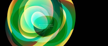 Soyut dairesel tasarım. Parlak yeşil, sarı renkler harmanlanmış. Modern, dinamik kompozisyon görsel ilgi yaratır. Yumuşak eğimler, katmanlı şekiller.