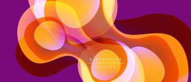 Soyut sıvı şekiller, canlı turuncu renkler, mor fon. Dinamik bileşim, hareket, enerji ve modern tasarım elementlerini önerir.