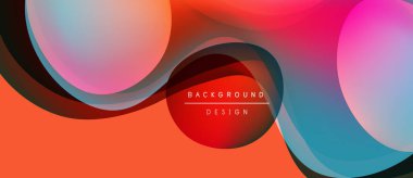 Soyut sıvı şekiller, canlı renklerin karışımı. Dinamik kompozisyon modern arkaplan tasarımı yaratır. Turuncu, kırmızı, mavi renkler egemen.