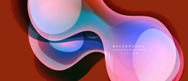 Soyut sıvı şekilleri örtüşür ve canlı renk değişimleri yaratır. Tasarım yumuşak pembeler, maviler, koyu kırmızılar içerir. Modern estetik.