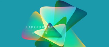 Soyut şekiller örtüşüyor, canlı renk değişimleri yaratıyor. Teal arkaplanı karşıtlık sağlar. Metin arka plan tasarımı okur. Modern görsel kompozisyon.