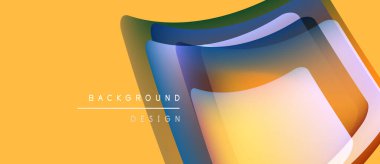 Soyut katmanlar örtüşüyor, canlı renk değişimleri yaratıyor. Sarı arkaplan akış şekillerini tamamlar, modern tasarım ögesi.