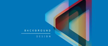 Soyut geometrik şekiller örtüşüyor, canlı renk eğimleri yaratıyor. Mavi arkaplan metin arkaplan tasarımı içerir. Modern, minimalist estetik.