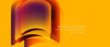 Soyut tasarım katmanlı şekiller, canlı turuncu, mor renkler içerir. Arka plan açık bir kitap öneriyor, modern estetik. Basit metin görsel ögeleri tamamlar.