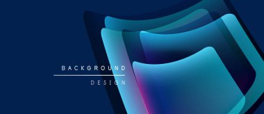 Soyut mavi tasarım katmanlı şeffaf kareler içerir. Gradyan renkler mordan maviye kayar. Minimalist tarz, modern estetik.