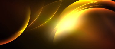 Soyut altın kıvrımlar koyu arkaplan boyunca akar. Parlak ışık merkezi noktadan yayılır, dinamik görsel efekt yaratır.