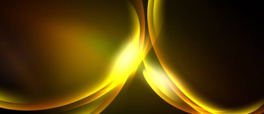 Soyut altın girdaplar siyah arkaplana hükmediyor. Düz eğriler dinamik, akışkan görsel etki yaratır. Sıcak tonlarda enerji ve hareket var..