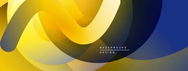 Soyut akışkan şekiller, canlı sarı, mavi renkler. Modern tasarım, değişim katmanları derinlik, pürüzsüz geçişler yaratır. Minimalist estetik.